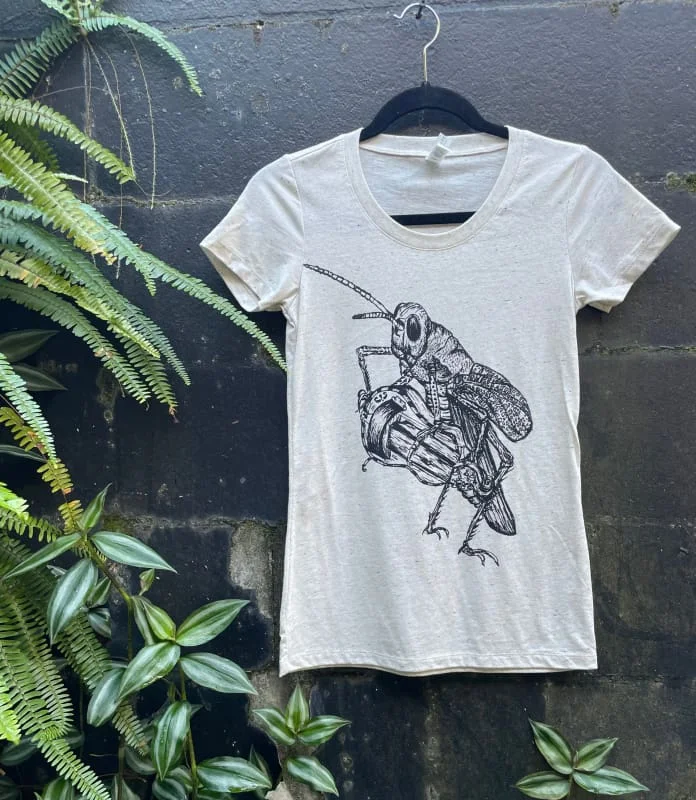 Grasshopper Playing a Hurdy Gurdy Women's Shirt-- Fleece Fabric Down Fabric Feather Fabric