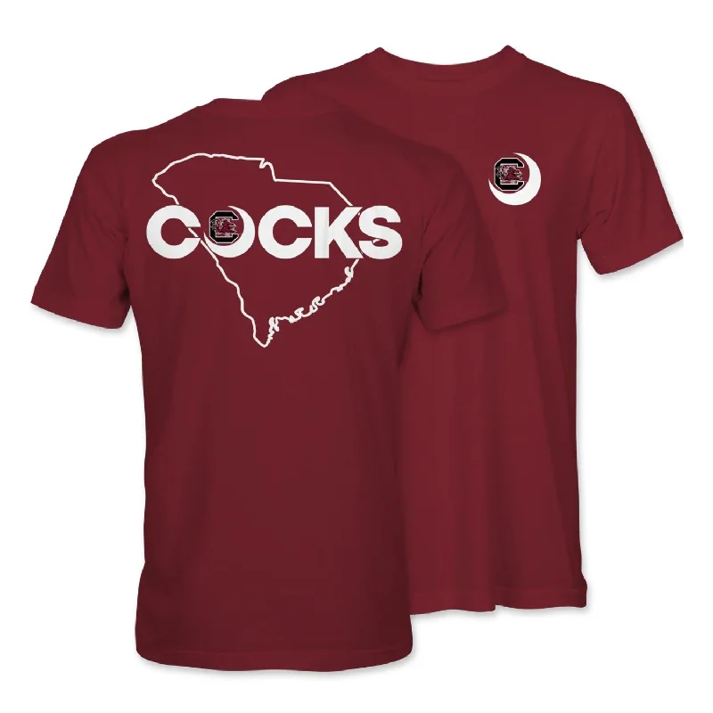 SOUTH CAROLINA GAMECOCKS STATE WITH COCKS T-SHIRT-- Chenille Brocade Lace