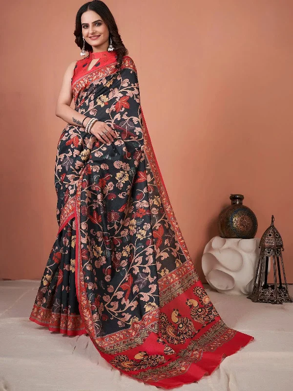 Saree Mall Women's Bhagalpuri  Black Printed Designer Saree With Blouse Piece-11NTYA1101 Lightweight Chiffon Blouse