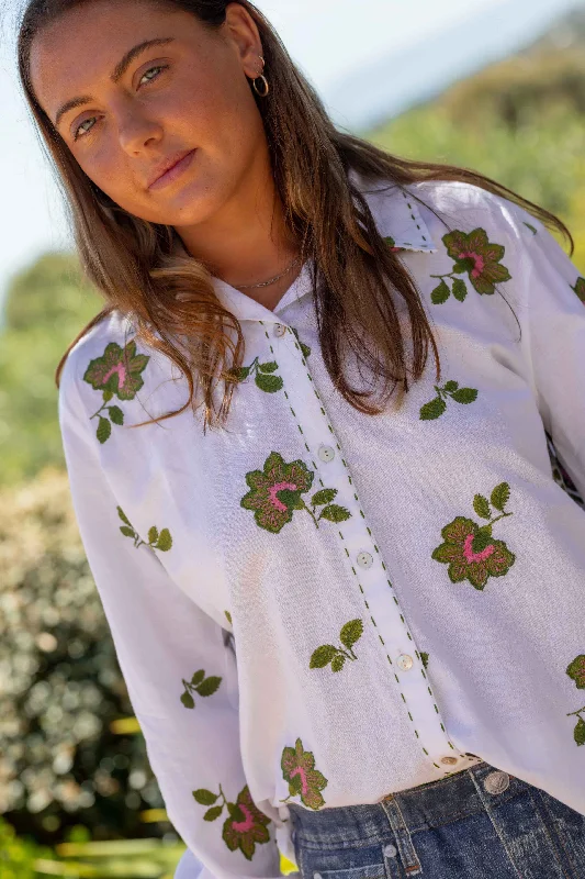 Hollywell Bay Linen Embroidered Shirt-- Cotton Fabric Linen Fabric Terry Fabric