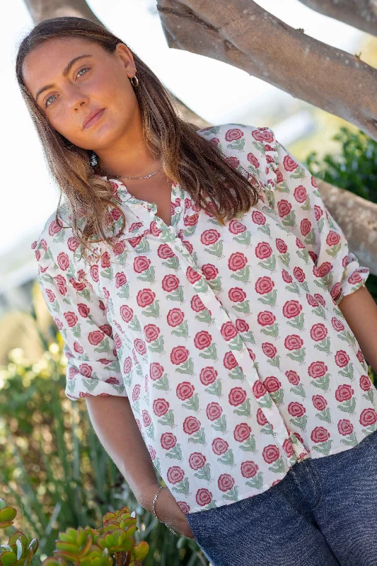 Rose Shirt-- Denim Fabric Leather Fabric Suede Fabric