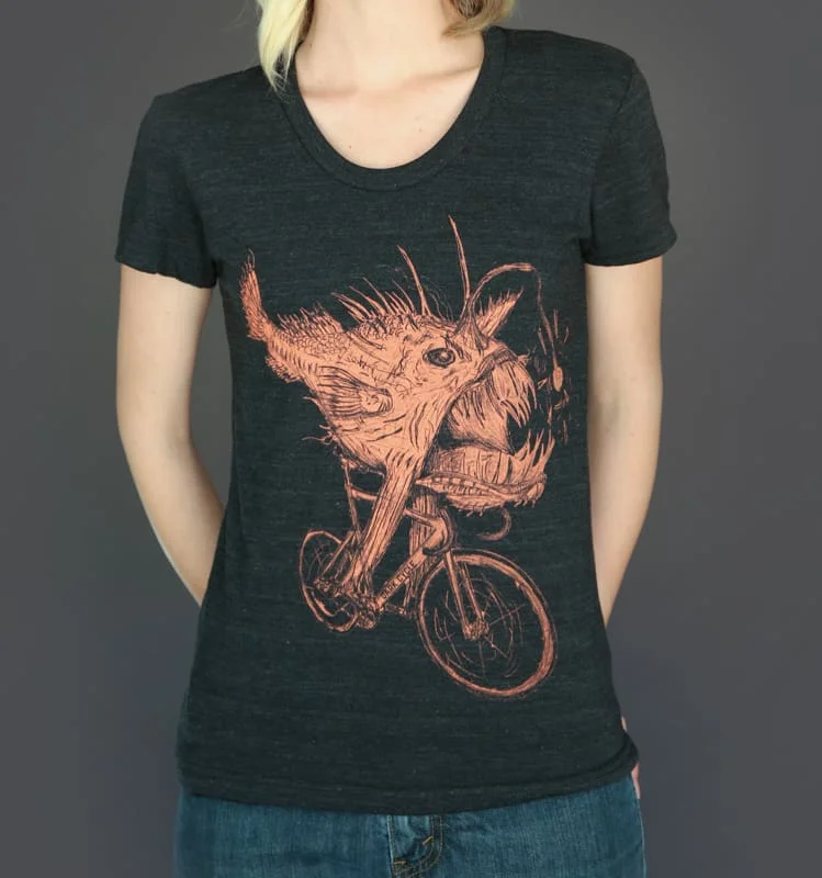 Anglerfish on a Bicycle Women's Shirt-- Terry Blend Velvet Blend Canvas Blend