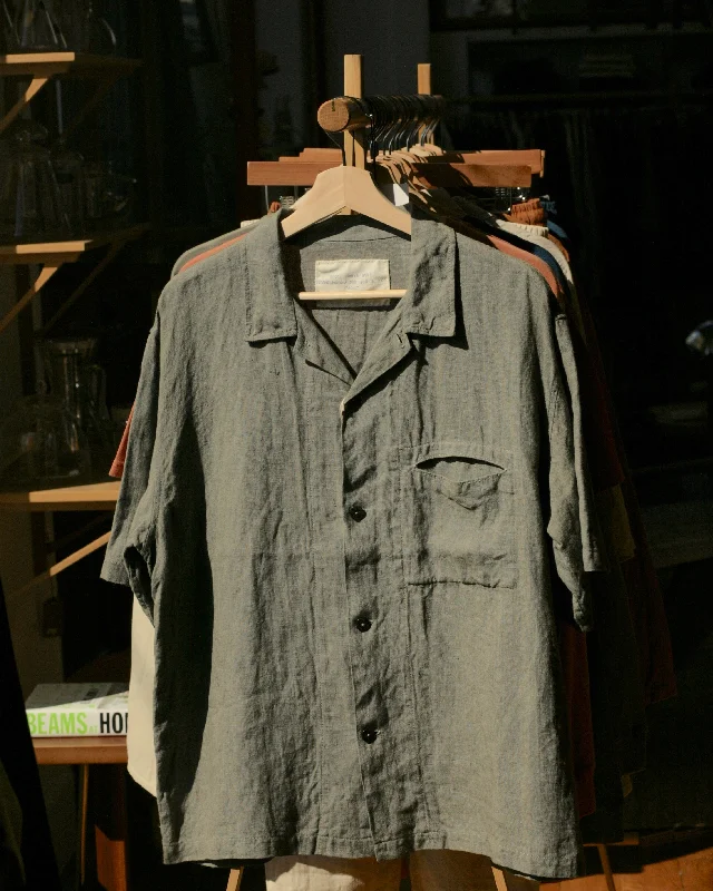 Hemp Short-sleeve Shirt | Oak Gall  & Iron Hand-dyed-- Hooded Caped Shawl Collar