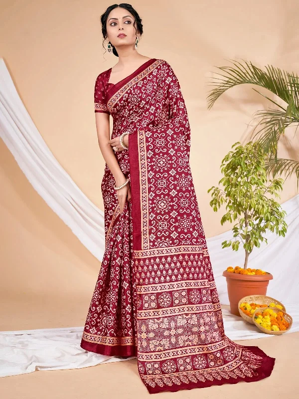 Saree Mall Women's Dola  Maroon Printed Designer Saree With Blouse Piece-DOLA132D Double-Layered Blouse