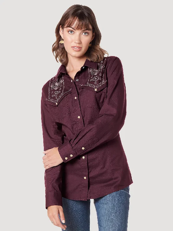 WRANGLER RETRO WOMEN'S WESTERN VINTAGE SHIRT STYLE 112336492-- Denim Fabric Leather Fabric Suede Fabric WRANGLER RETRO WOMEN'S WESTERN VINTAGE SHIRT STYLE 112336492-- Denim Fabric Leather Fabric Suede Fabric