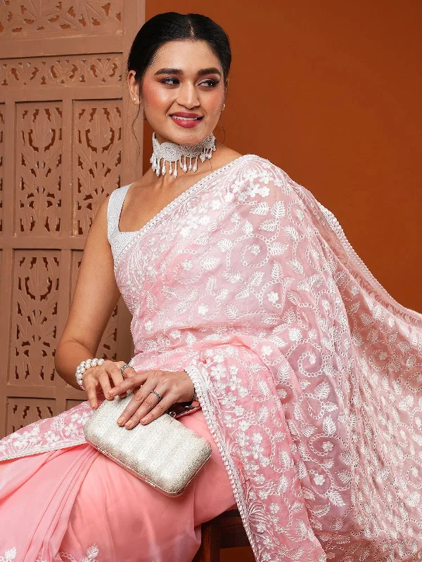 Saree Mall Women's Organza Pink Embroidered Designer Saree With Blouse Piece-7KAVI702 Smart Casual Blouse Saree Mall Women's Organza Pink Embroidered Designer Saree With Blouse Piece-7KAVI702 Smart Casual Blouse