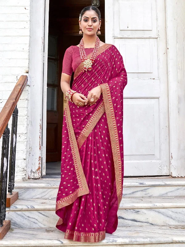 Saree Mall Women's Vichitra  Pink Embellished Designer Saree With Blouse Piece-AMISHA81805 Casual Relaxed Fit Blouse