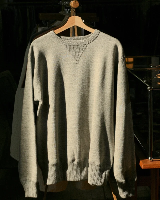 Double-V Set-In Sleeve Tsuriami Loopwheel Mother Cotton Sweat Shirt in Heather Gray-- Fleece Nylon Spandex