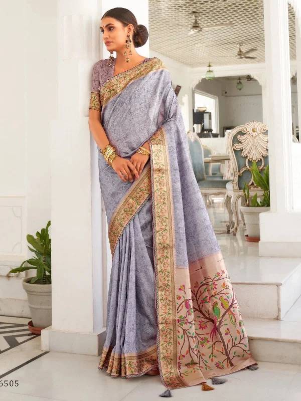 Saree Mall Women's  Blend Charcoal Grey Printed Celebrity Saree With Blouse Piece-SURKH6505 Vintage Lace Blouse