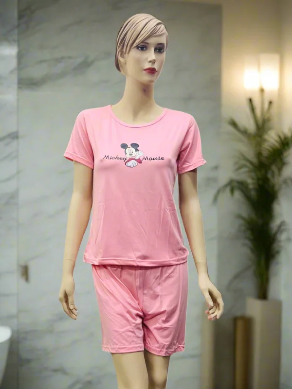 2 Pcs Nightwear T-Shirt & Shorts Set S3628448-- Rayon Velvet Corduroy