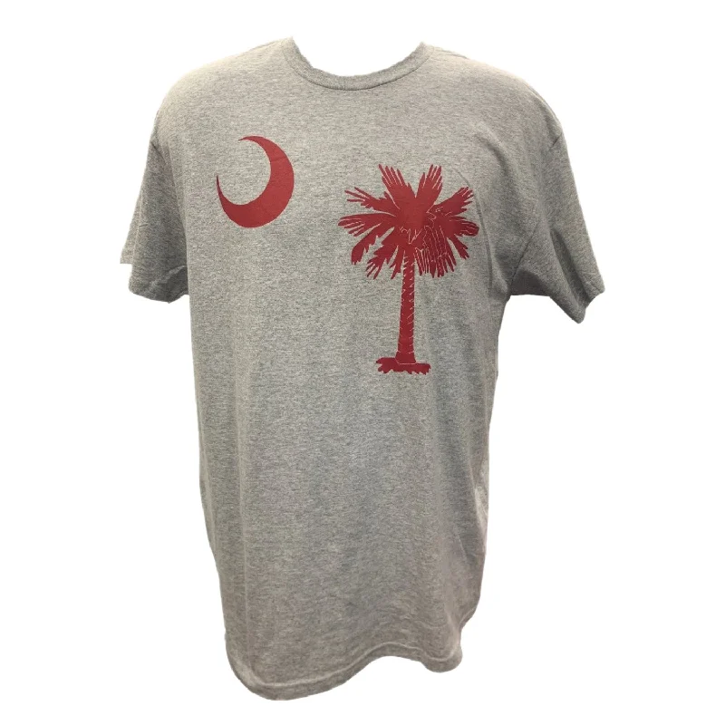 GRAY PALMETTO TREE AND MOON T-SHIRT-- Striped Floral Plaid