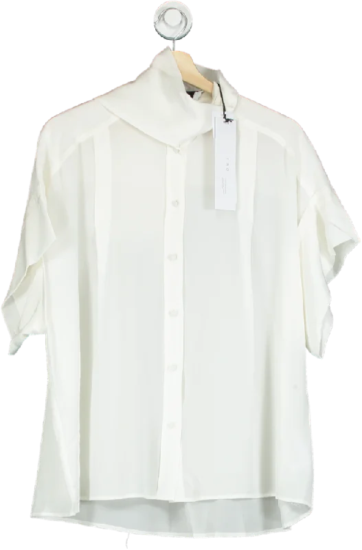 IRO Cream Asymmetric Collar Shirt UK 8-- Striped Floral Plaid