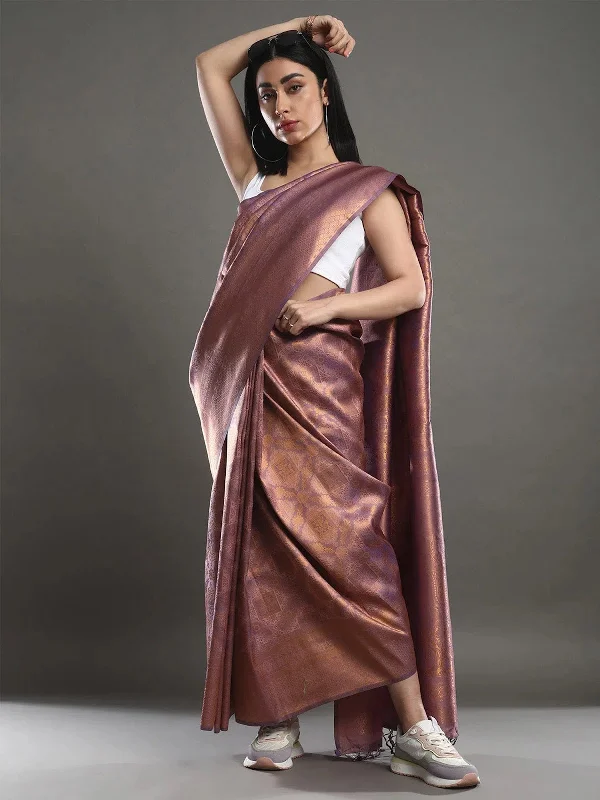 Saree Mall Women's  Blend Mauve Woven Design Handloom Saree With Blouse Piece-KANVI6004 Polished Work Blouse