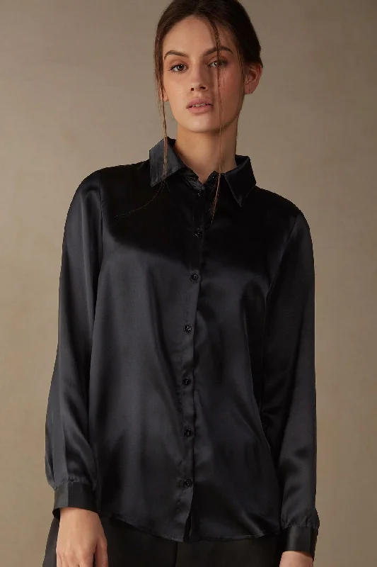 Long Sleeve Silk Shirt B-18888-- Fashionable Trendy Casual