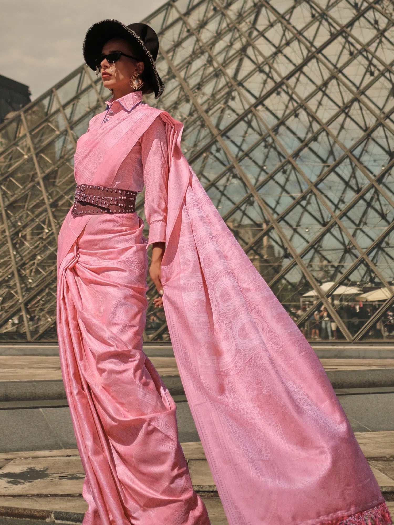 Saree Mall Women's Satin  Pink Woven Design Designer Saree With Blouse Piece-KYHA336005 Puff Sleeve Blouse