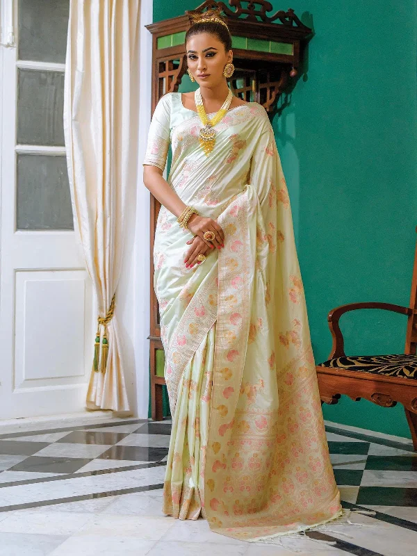 Saree Mall Women's  Blend Light Green Woven Design Designer Saree With Blouse Piece-SNGRIA8004 Chic Sleeveless Blouse