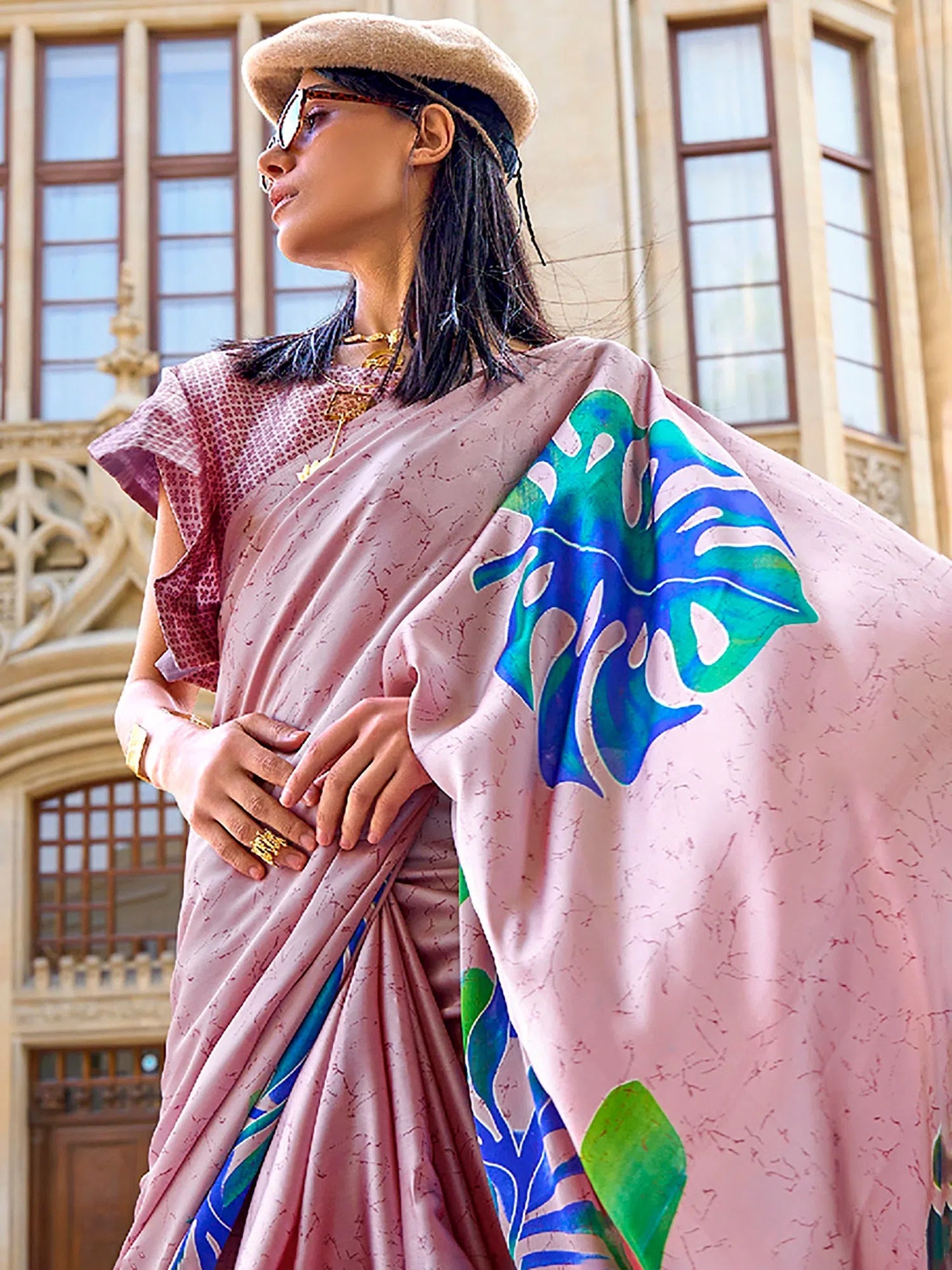 Saree Mall Women's Crepe Mauve Digital Print Designer Saree With Blouse Piece-KUBIK324013 Oversized Silk Blouse