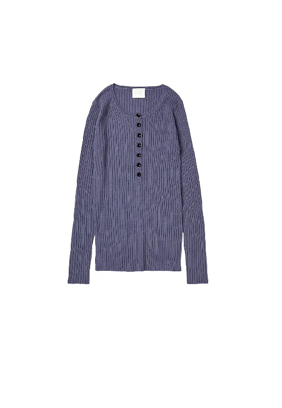 RIB BUTTON BLOUSE DUSTY VIOLET Sheer Mesh Blouse