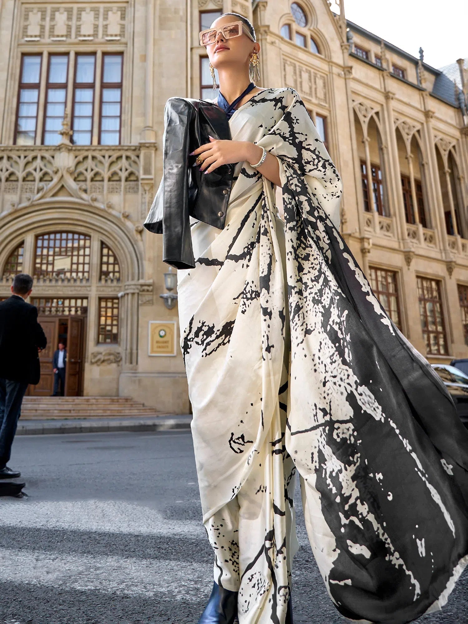 Saree Mall Women's Crepe Cream Digital Print Designer Saree With Blouse Piece-KUBIK324004 Everyday Stylish Blouse