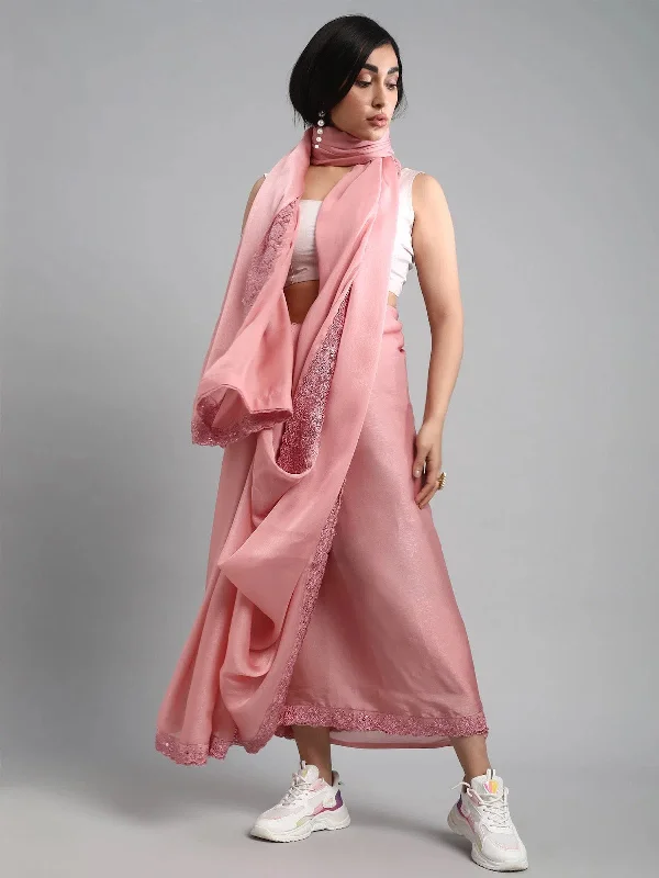 Saree Mall Women's  Blend Mauve Embellished Designer Saree With Blouse Piece-SNDLWOD1115 Collared Satin Blouse