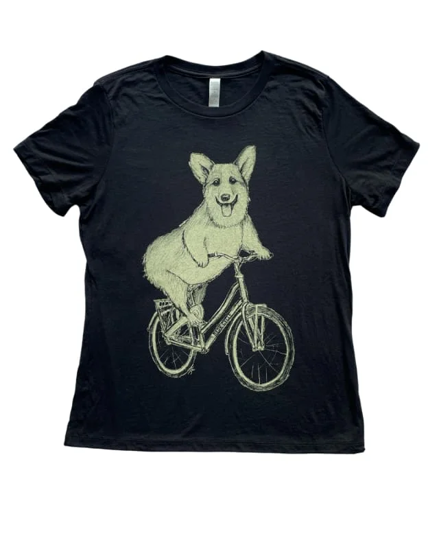 Corgi on A Bicycle Women's Shirt-- Front Pockets Side Pockets Patch Pockets