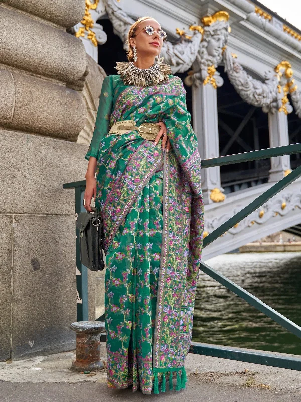 Saree Mall Women's Organza Teal Green Woven Design Designer Saree With Blouse Piece-KARSI346008 Loose Fit Blouse