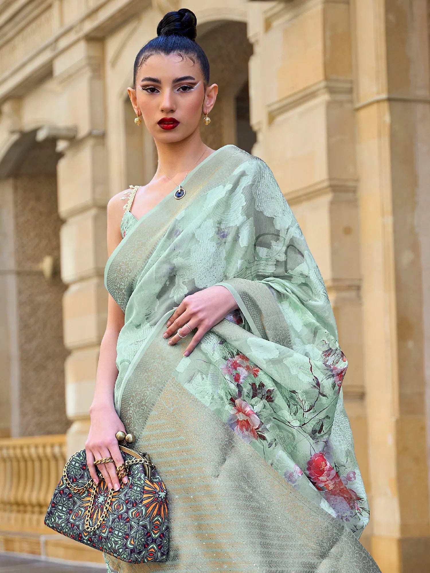 Saree Mall Women's Brasso Sea Green Embellished Designer Saree With Blouse Piece-KINSEL331006 Satin Drape Blouse Saree Mall Women's Brasso Sea Green Embellished Designer Saree With Blouse Piece-KINSEL331006 Satin Drape Blouse