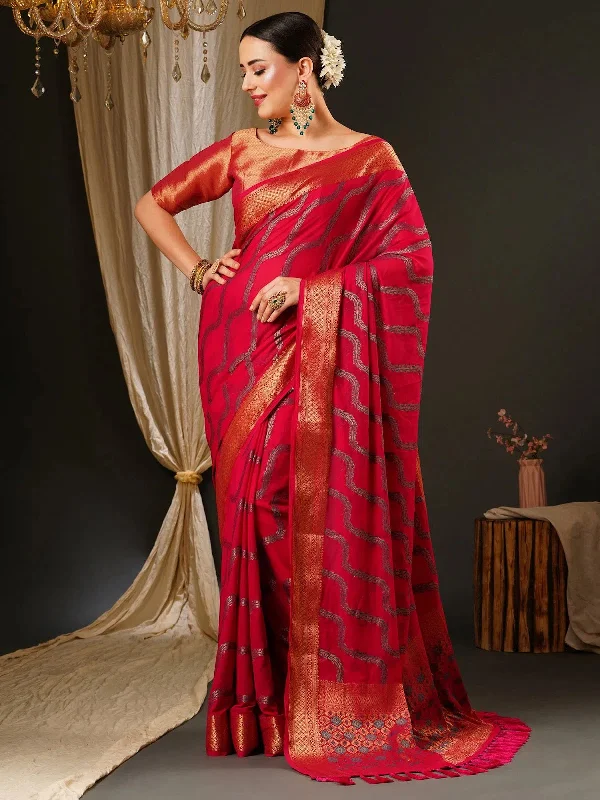 Saree Mall Women's Georgette Pink Woven Design Celebrity Saree With Blouse Piece-28ALEKHA2807 Balloon Sleeve Blouse