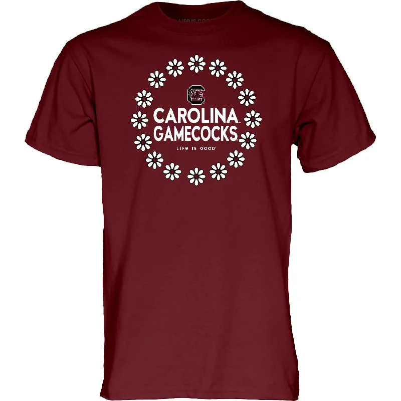 GARNET CAROLINA GAMECOCKS LIFE IS GOOD DAISY CIRCLE T-SHIRT-- Chenille Blend Fleece Blend Nylon Blend