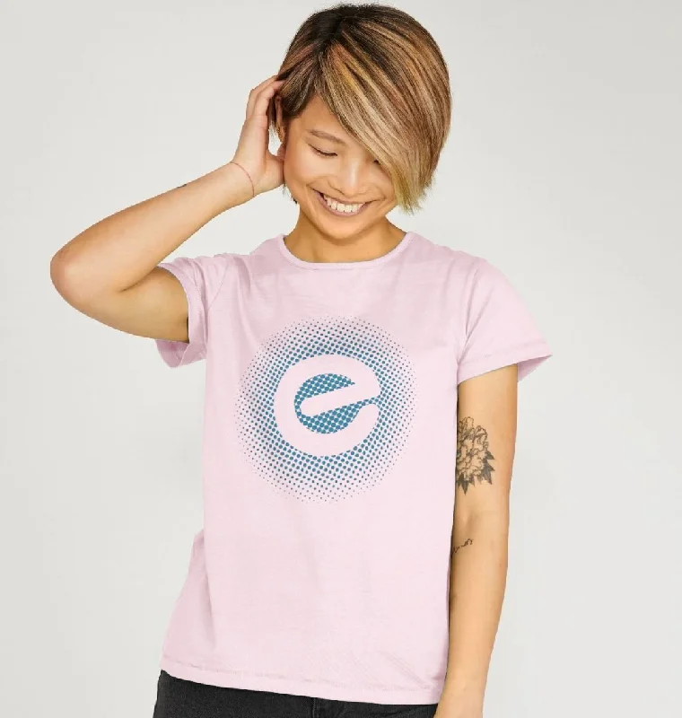 Women's Blue Logo 100% Organic Cotton T-Shirt-- Beaded Sequined Faux Fur