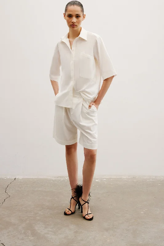 Cloe Cotton Shirt | Off White-- Beaded Sequined Faux Fur