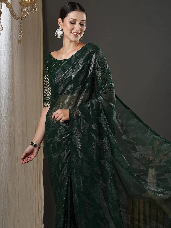 Saree Mall Women's Georgette Green Printed Designer Saree With Blouse Piece-9KAVI903 Office Formal Blouse