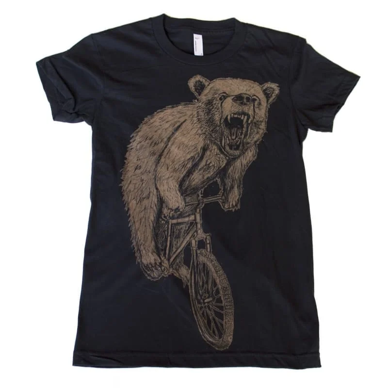Bear on A Bicycle Women's Shirt-- Mesh Blend Leather Blend Suede Blend