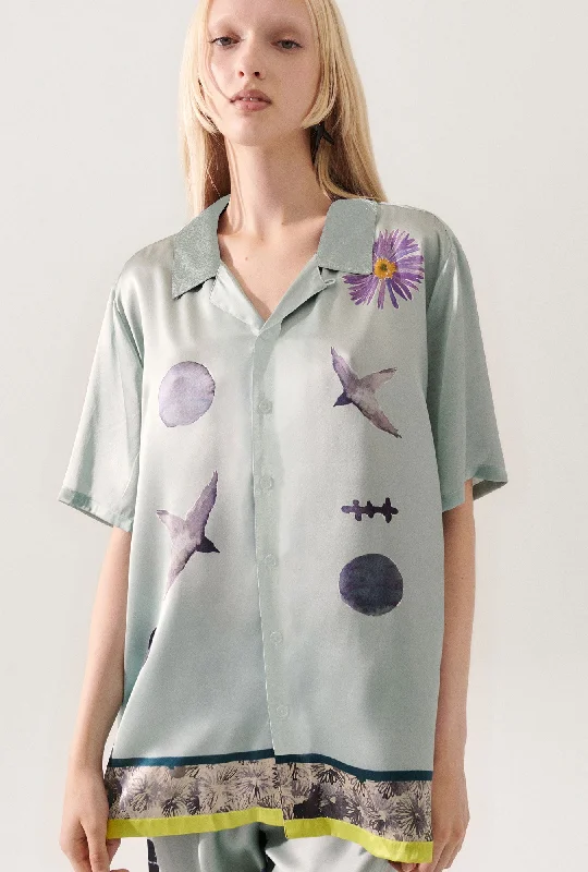 SILK LAUNDRY CAMP SHIRT - PROTECTION-- Chenille Fabric Brocade Fabric Lace Fabric