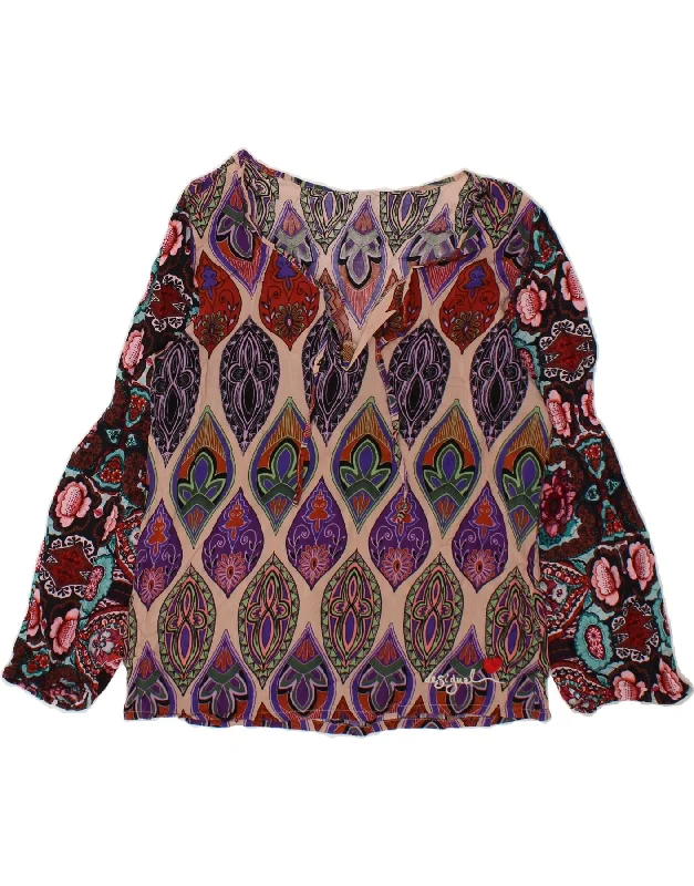 DESIGUAL Womens Long Sleeve Blouse Top UK 16 Large Multicoloured Floral Peter Pan Collar Blouse