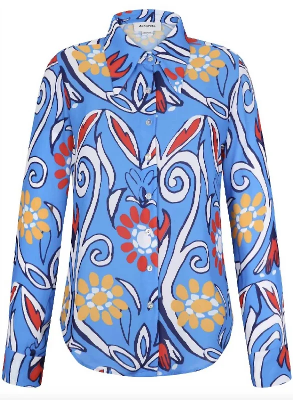 Carmela Blouse Roco Celeste In Multi Classic White Blouse