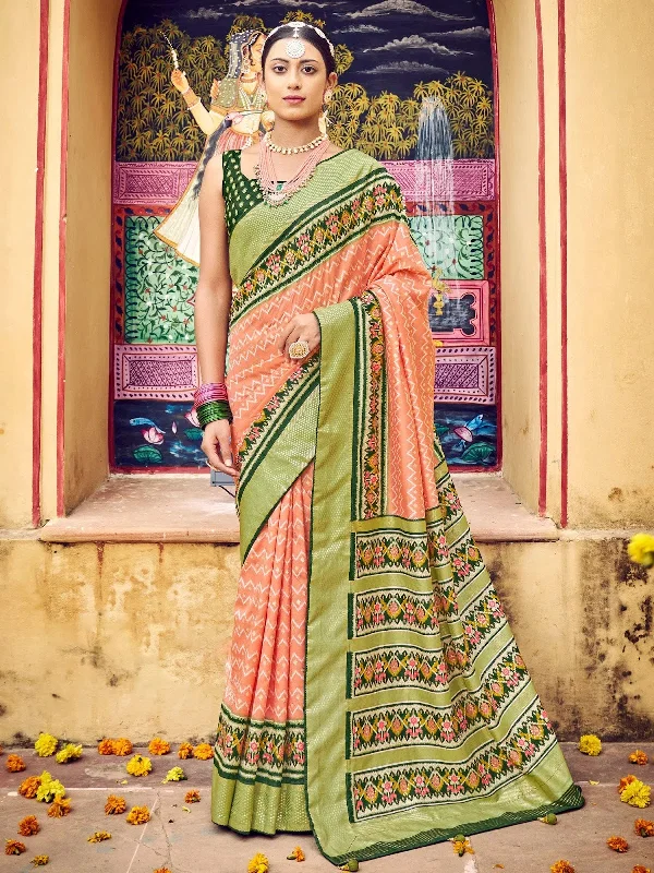 Saree Mall Women's Tussar Peach Woven Design Designer Saree With Blouse Piece-NIVETHAM1007 Semi-Sheer Blouse Saree Mall Women's Tussar Peach Woven Design Designer Saree With Blouse Piece-NIVETHAM1007 Semi-Sheer Blouse