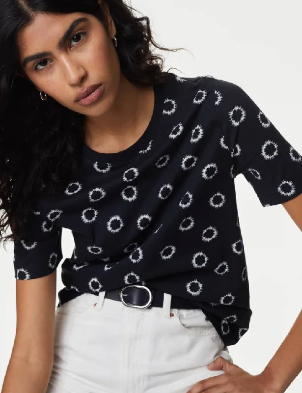 Pure Cotton Printed Everyday T-Shirt-- Embroidered Appliqued Beaded