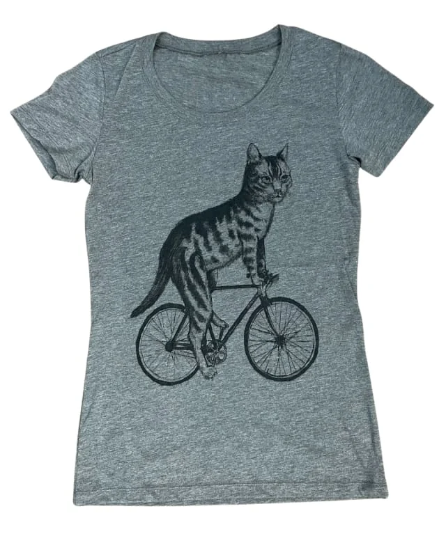 Cat on A Bicycle Women's Shirt-- Collared Crew Neck Turtle Neck