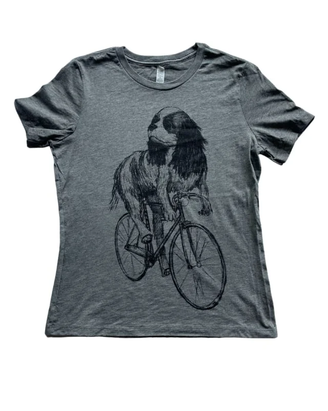 Spaniel on A Bicycle Women's Shirt-- Notch Collar Peter Pan Collar Cowl Neck