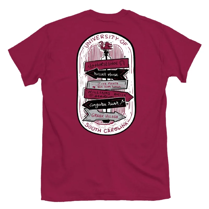 GARNET SOUTH CAROLINA GAMECOCKS CAMPUS SIGNS T-SHIRT-- Rayon Velvet Corduroy