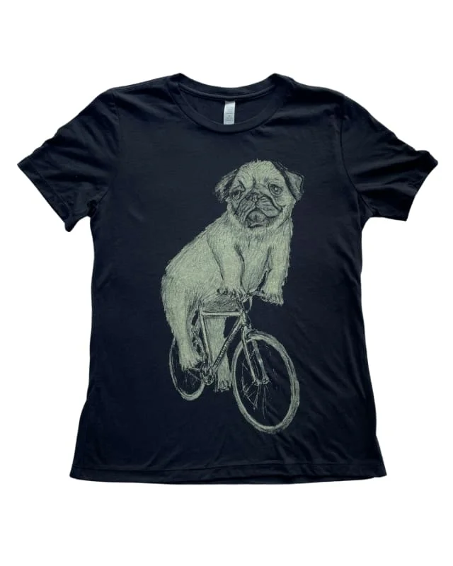 Pug on A Bicycle Women's Shirt-- Chenille Blend Fleece Blend Nylon Blend