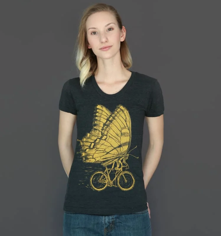 Butterfly On A Bicycle Women's Shirt-- Print Jacquard Patchwork