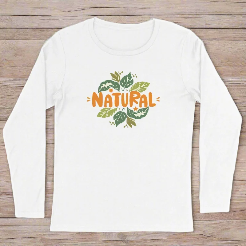 Natural Foilage Long Sleeve Organic Cotton Graphic Shirt-- Hooded Caped Shawl Collar