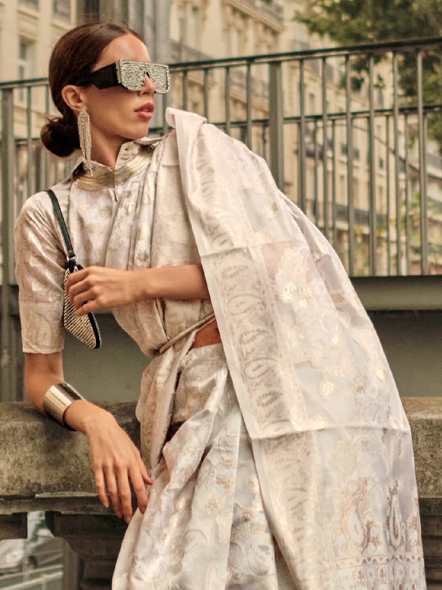 Saree Mall Women's Organza White Woven Design Designer Saree With Blouse Piece-KNEZA342009 Pastel Color Blouse