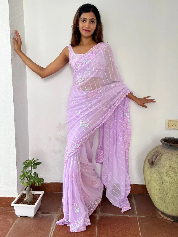Saree Mall Women's Georgette Lavendar Embellished Celebrity Saree With Blouse Piece-KESARI2401 Relaxed Fit Blouse