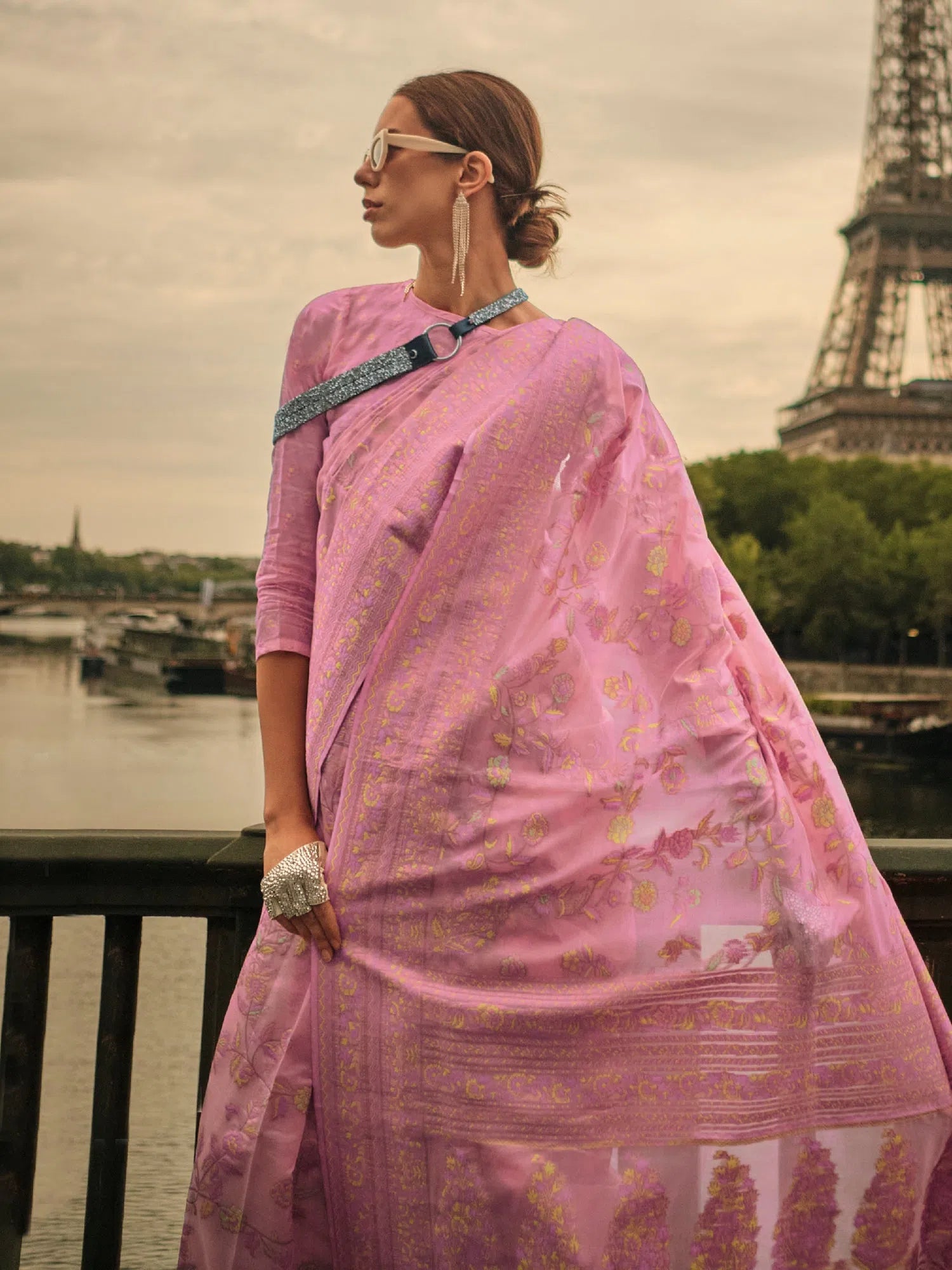Saree Mall Women's Organza Mauve Woven Design Designer Saree With Blouse Piece-KLILA341006 Feminine Tie Blouse