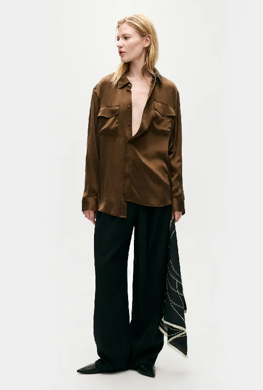 SILK LAUNDRY BOYFRIEND SHIRT - DARK EARTH-- Cotton Fabric Linen Fabric Terry Fabric