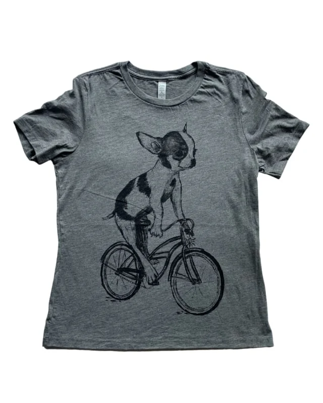 Chihuahua on A Bicycle Women's Shirt-- Notch Collar Peter Pan Collar Cowl Neck