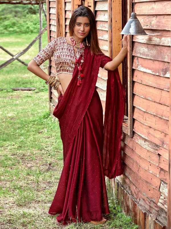 Saree Mall Women's Chiffon Magenta Embellished Celebrity Saree With Blouse Piece-CLISTA30145 Stylish Wrap Blouse